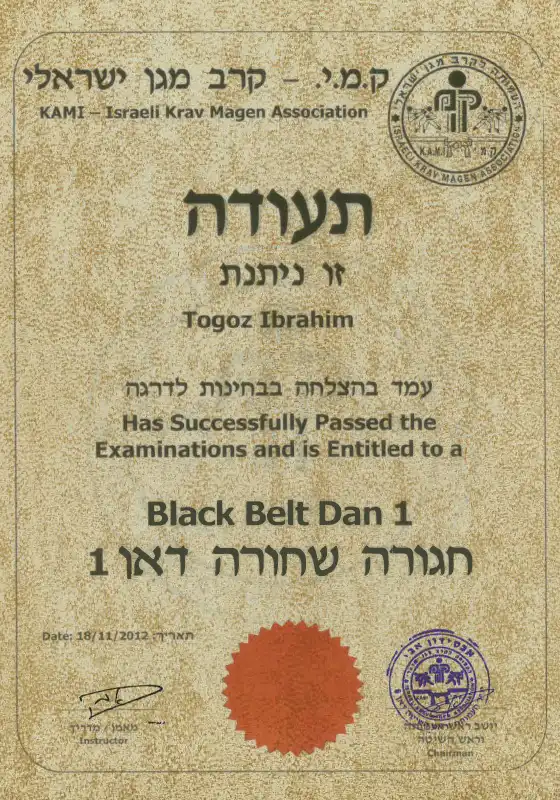 Ibrahim Tokgöz Black Belt Dan 1 Certificate